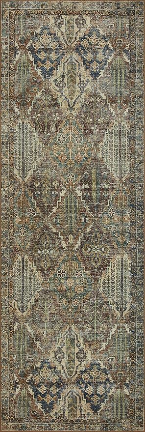 Loloi Magnolia Home by Joanna Gaines Banks Collection BAN-05 Spice/Blue 8'-6" x 11'-6", .13" Pile Height, Machine Washable, Area Rug