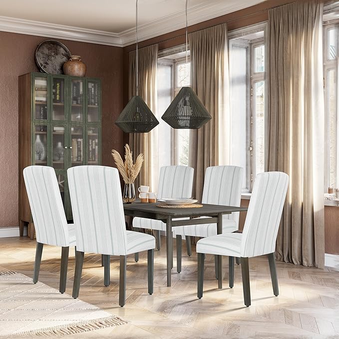 HomePop Parsons Classic Dining Chairs, Pack of 2, Dove Grey Stripe