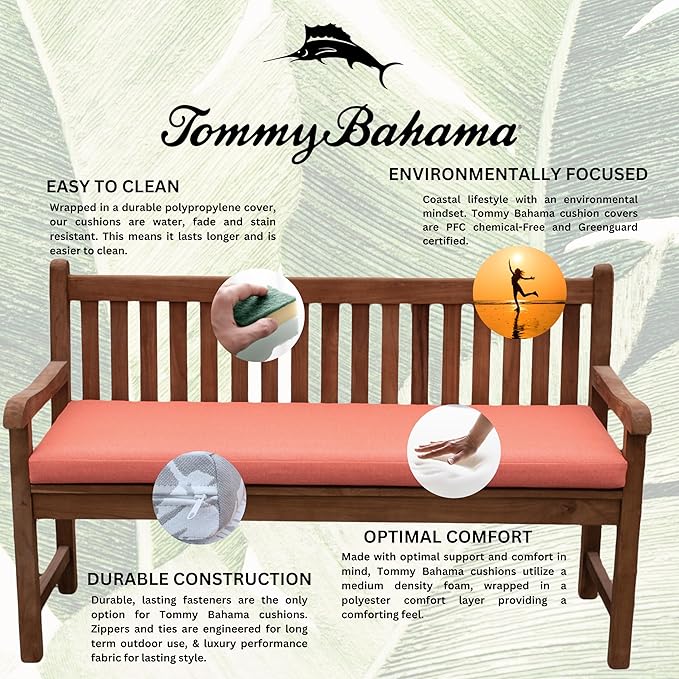 Tommy Bahama Bench Cushion, 48" X 16" X 2.5", Bamboo Bay Mango