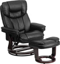 Flash Furniture Allie LeatherSoft Upholstered Recliner with Footrest, Arms, and Headrest, Padded Swivel Recliner Chair and Ottoman Set, Black