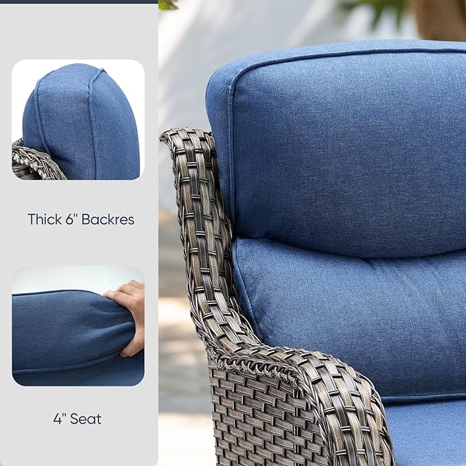 9-Piece Outdoor Patio Cushion Set - Fade & Water Resistant with Removable Olefin Cover, 22x24x4 Inch Memory Foam Cushions for Wicker Sectional Sofa – Blue/Crescent