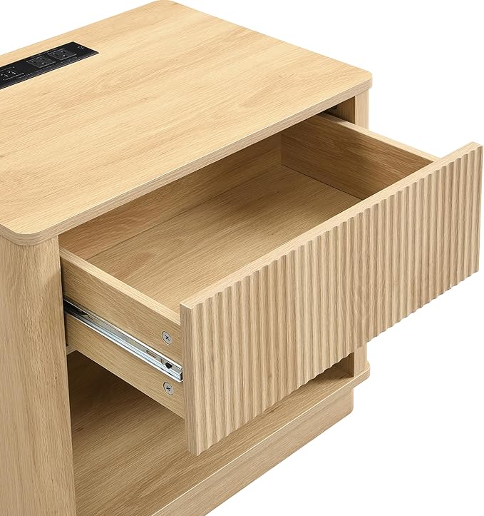 Christopher Knight Home Taria Modern Nightstand with Charging Station, Wooden Bedside Table/End Table with Outlet & USB Port for Bedroom/Living Room, Multipurpose Storage Cabinet with Drawers, Natural