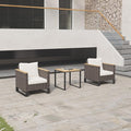 Ypati 3-Piece Handwoven Rattan Patio Conversation Set, Aluminum Frame with All Weather Coating, for Porch, Balcony, Garden, 2 Comfortable Chairs with Coffee Table, Black & White, Designed by Eureka