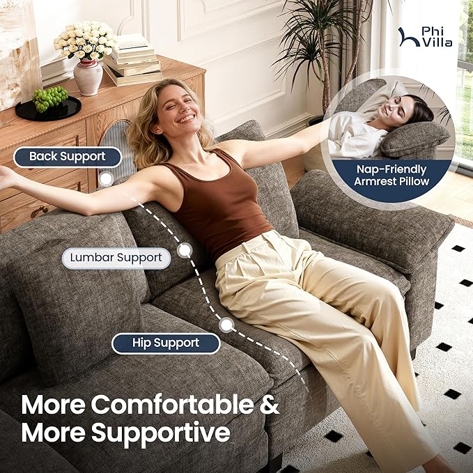 PHI VILLA Cloud Modular Couches Sets, 3 Pieces Large Sectional Sofa Set with Single Sofa, 5-Seater Upholstered Couch for Living Room, Chenille Fabric, Smoky Grey