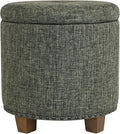 Homepop Home Decor | Upholstered Round Storage Ottoman with Nailheads| Ottoman with Storage for Living Room & Bedroom, Green Clover Fabric