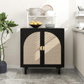 Black Rattan Cabinet-2-Doors,Sideboard Buffet Cabinet with Storage-Accent Storage Cabinet with Cane Door, Boho Wood Credenza for Dining Room, Kitchen,Study Room (Black01-2 Door)