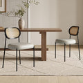 Rattan Dining Chairs Set of 2, Beige Leather Upholstered Dining Chairs with Rattan Cane Back, Mid Century Modern Dining Room Chairs with Black Metal Legs & D-Shaped Thicken Cushion, Beige