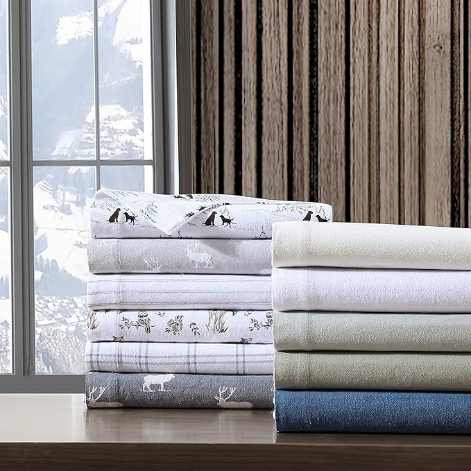 Eddie Bauer - King Sheets, Cotton Flannel Bedding Set, Brushed For Extra Softness, Cozy Home Decor (Elk Grove, King)