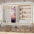 Keonjinn 60" x 36" LED Mirror for Bathroom, Brushed Gold Framed Mirror with Frontlit & Backlit, Large Lighted Mirror with Anti Fog for Wall, Stepless 3 Colors Temperature, UL-Listed LED Driver