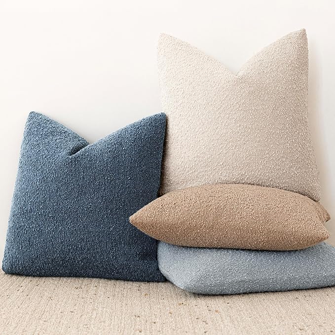 Foindtower Pack of 2 Textured Boucle Throw Pillow Covers Accent Solid Decorative Lumbar Pillow Cases Cozy Couch Cushion Case for Chair Sofa Bedroom Living Room Home Decor 12x20 Inch Dark Blue