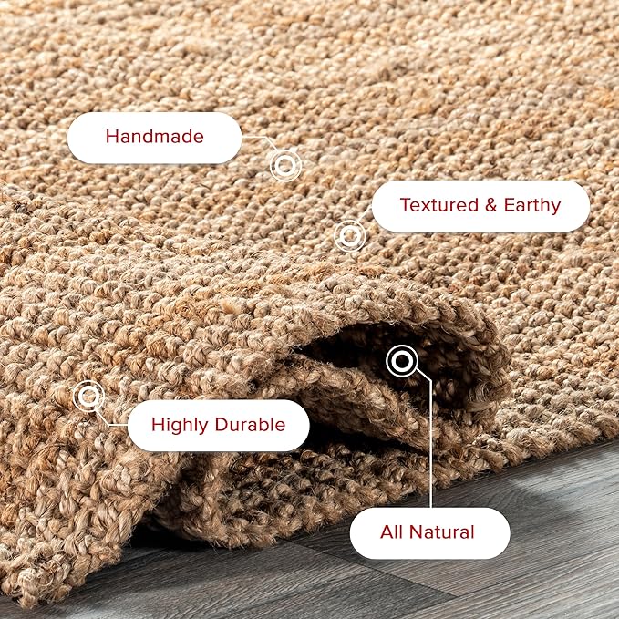 nuLOOM Ashli Solid Farmhouse Jute Area Rug, 7'6" x 9'6", Natural