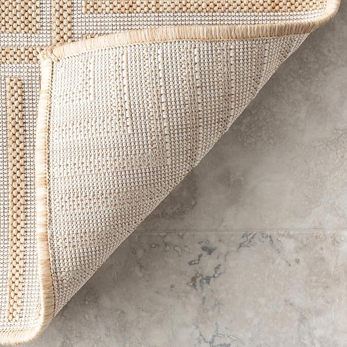 nuLOOM 5x8 Outdoor/Indoor Asha Area Rug, Tan, Casual Design with Striped Border, Stain Resistant, Highly Durable, for Patio, Balcony, Bedroom, Living Room, Dining Room, Bathroom
