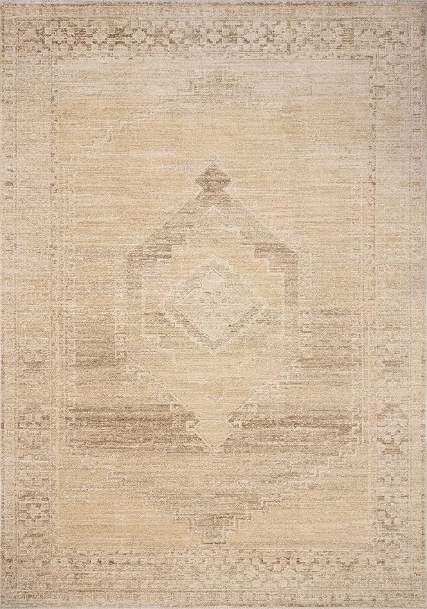 Loloi Chris Loves Julia Palma Collection PLM-07 Wheat/Taupe 2'-3" x 3'-10" Fringe Accent Rug Vintage Style Boho Living Room Bedroom Carpet