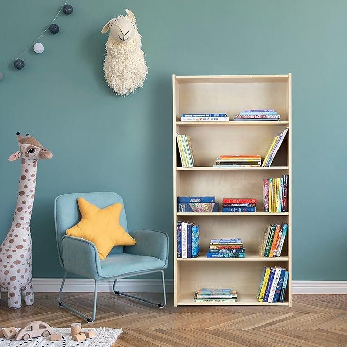 Classic Birch Book Shelf, Wooden Wall Organizer for Books, Toys, Office, and Kids Supplies, Natural (5 Tier - 60")