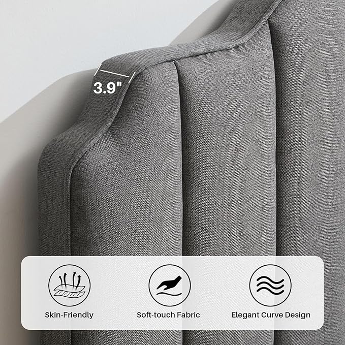 Queen Size Headboard Dark Gray Upholstered Headboard Adjustable Height&Width Linen Headboards Modern Vertical Channel Design Bed Head Board, Dark Gray