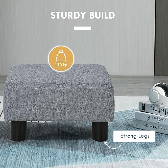HOMCOM Ottoman Foot Rest, Small Foot Stool with Linen Fabric Upholstery and Plastic Legs, Cube Ottoman for Living Room, Gray