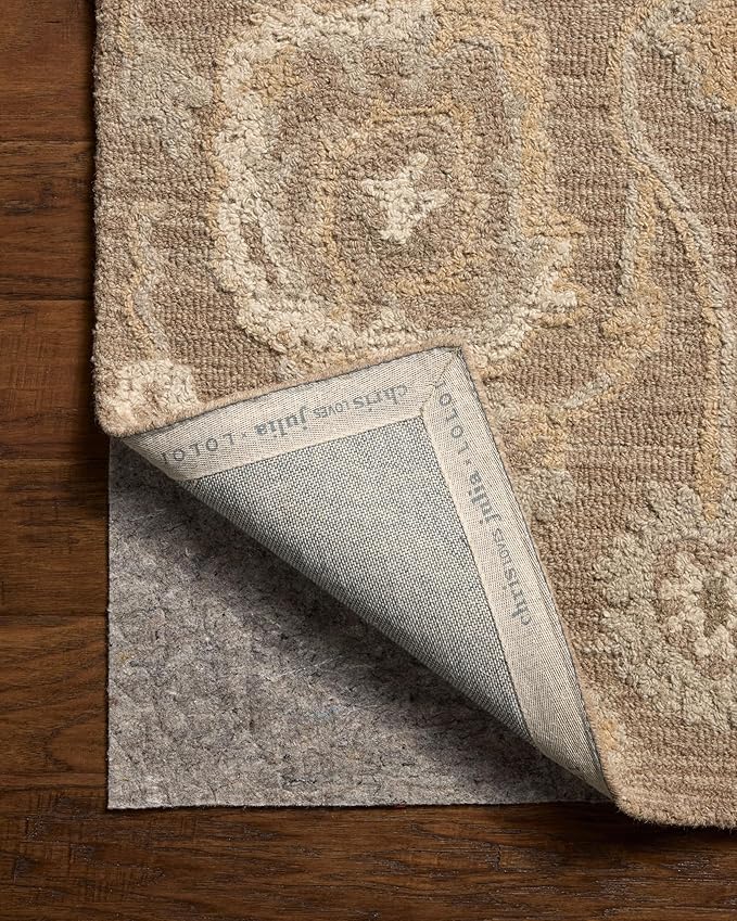Loloi Chris Loves Julia Dorothea Collection DRT-01 Bark/Stone 8'-6" x 11'-6" Area Rug Wool Neutral Floral Living Room Bedroom Carpet