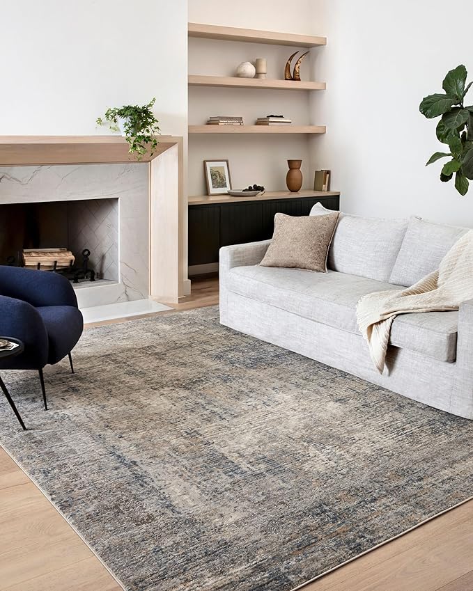 Loloi Teagan Collection TEA-05 Denim/Slate 3'-4" x 5'-7" Accent Rug, Large, Soft Neutral Rug, High-Traffic for Living Room, Bedroom, Home Office, Dining Area