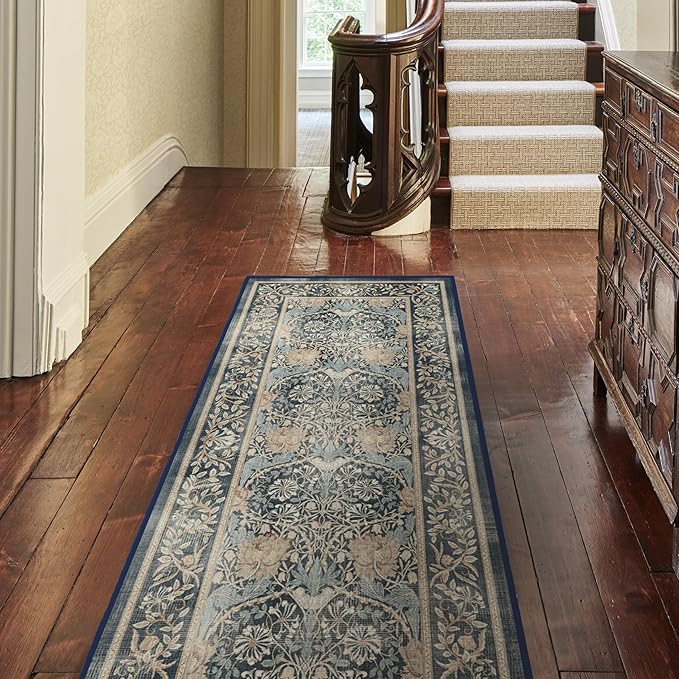 RUGGABLE x Morris & Co Washable Area Rug– Honeysuckle & Tulip Blue 4x6, Stain-Resistant, Non-Slip – Medium Machine Washable Rugs for Living Room, Bedroom, Hallway, Entryway & Office–with Standard Pad