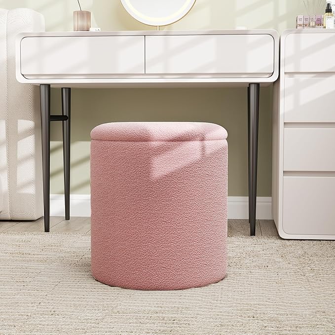 Ottoman Poufs with Storage, Set of 2 Soft Upholstered Vanity Stool,Multifunctional Ottomans Coffee Table Padded Seat Foot Rest for Living（Pink, Pack of 2）