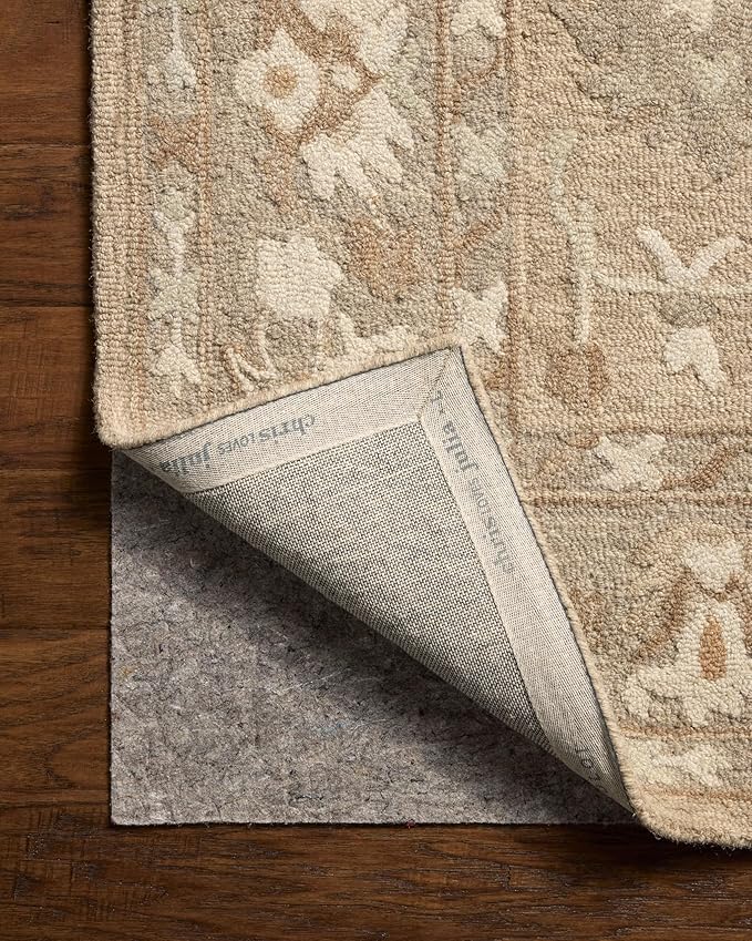 Loloi Chris Loves Julia Dorothea Collection DRT-02 Khaki/Dove 2'-3" x 3'-9" Accent Rug Wool Neutral Floral Living Room Bedroom Carpet
