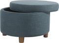 Homepop Home Decor | Upholstered Round Storage Ottoman | Ottoman with Storage for Living Room & Bedroom (Light Teal Linen)