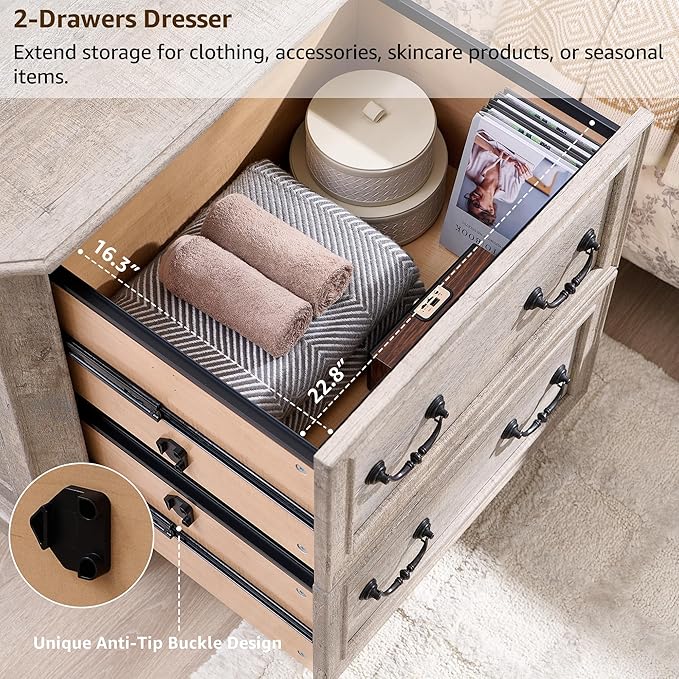 T4TREAM 2 Drawer File Cabinet-30 Wide Wooden Extended Desktop, Farmhouse Filing Cabinet with Smooth Rails, Holds Letter/Legal/A4, Hexagonal Design & Framed Drawer Fronts, Light Rustic Oak