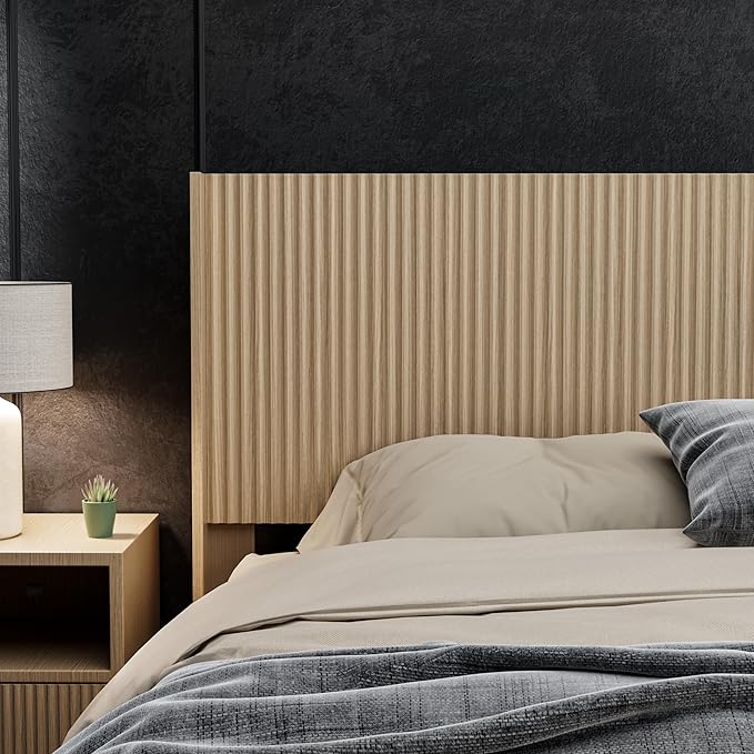 KEIKI Wooden King Size Headboard Only, 80.2" Wide Farmhouse Headboards with Wall Mounted Fluted Panel & Wingback for Bedroom, Oak