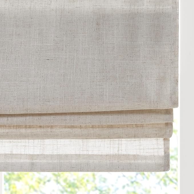 Madison Park Kyler Cordless Roman Shades - Single Panel, Lightweight Linen Blend Fabric, Natural Design, Easy Installation, Light Filtering Window Blind, Bedroom, Living Room Decor 27"W x 64"H Natural