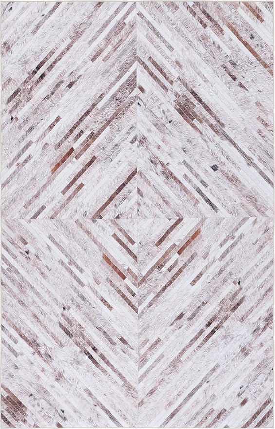 SAFAVIEH Washable Rug Faux Hide Collection - 8' x 10', Beige & Brown, Slip Resistant, Western Rustic Decor, Printed Pattern, Ideal for Living Room, Bedroom, Home Office, Dining Space (FAH526A)