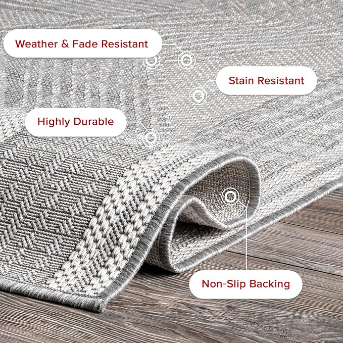 nuLOOM 9'6" x 12' Outdoor Tribal Geometric Area Rug, Stain Resistant, Weather Resistant, High Traffic, Patio, Balcony, Outside, Ranya Light Grey