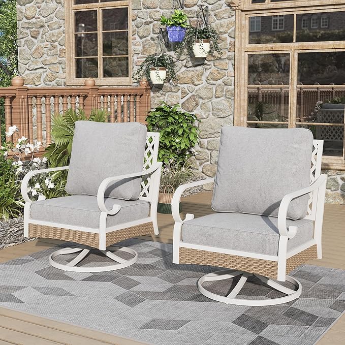Patio Swivel Chairs Set of 2, Outdoor Sofa Chairs with Deep Seating and 5.5" Cushions, Steel Frame Porch Furniture for Lawn Backyard Deck, Light Grey