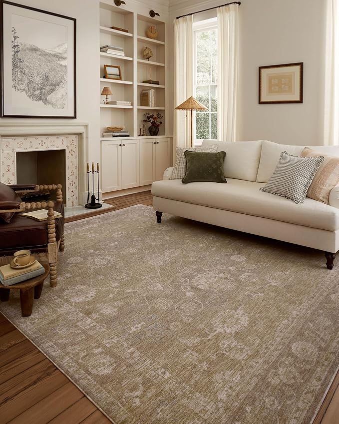 Loloi Chris Loves Julia Louisa Collection LOI-04 Taupe/Gold 7'-10" x 7'-10", .38" Pile Height, Round Area Rug