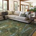 RUGGABLE x Morris & Co Washable Area Rug – Owl & Willow Green 8x10, Stain-Resistant, Non-Slip – Large Machine Washable Rugs for Living Room, Bedroom, Hallway, Entryway & Office–with Standard Pad