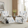 Swivel Glider Recliner Chairs Set of 2, High Back Rocker Reclining Accent Chair with Smooth Manual Mechanism for Nursery, Comfortable & Quiet Upholstered Armchair Seating-Bule Plant