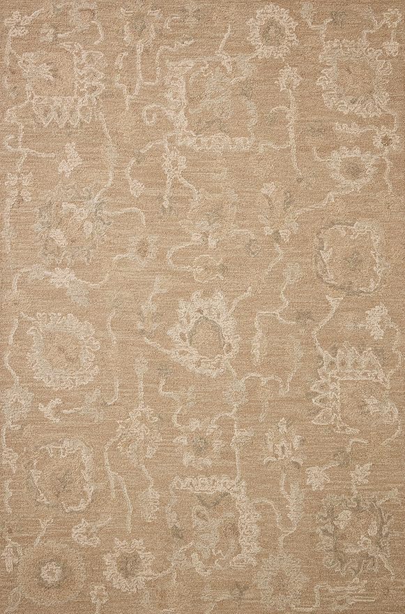 Loloi Chris Loves Julia Dorothea Collection DRT-01 Sand/Pebble 9'-3" x 13' Area Rug Wool Neutral Floral Living Room Bedroom Carpet