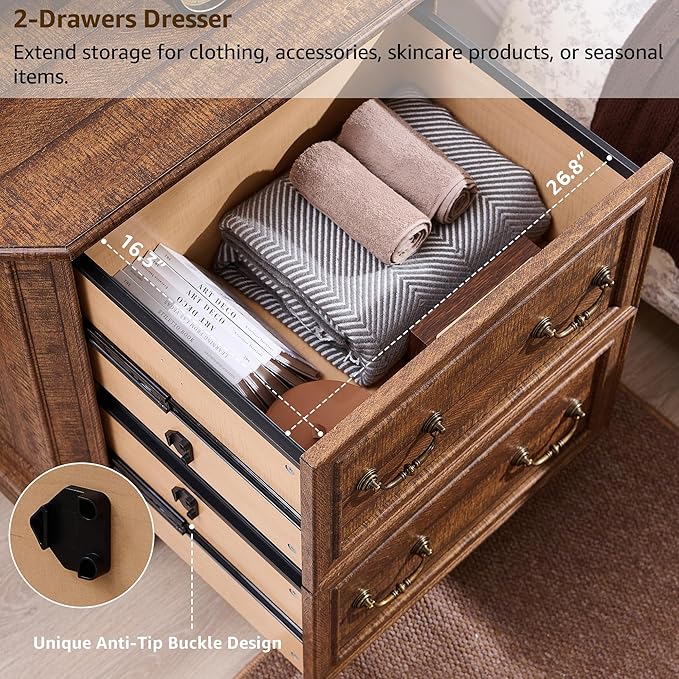 T4TREAM 34" Lateral File Cabinet with 2 Drawers, Farmhouse Filing Cabinet with 34" Wide Wooden Tabletop & Smooth Rails, Holds Letter/Legal, Hexagonal Design & Framed Drawer Fronts, Reclaimed Barnwood