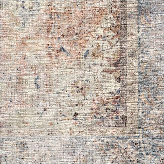 RUGGABLE Washable Vintage Runner Rug – Sarrah Coral 2.5x10, Stain-Resistant, Non-Slip Hallway Runner – Machine Washable Rug for Hallway, Entryway, Living Room & Kitchen–with Standard Pad