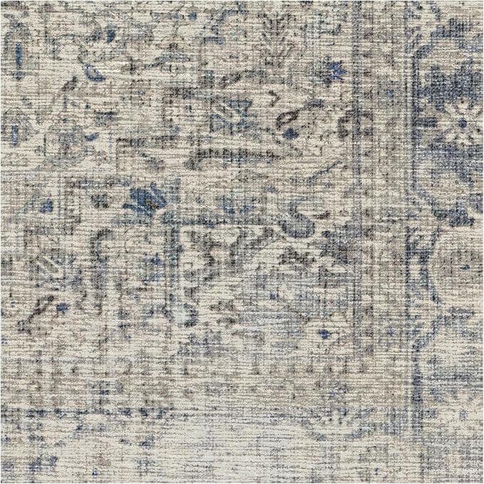 RUGGABLE Washable Vintage Area Rug – Kamran Blue Quartz 2x3, Stain-Resistant, Non-Slip – Small Machine Washable Rugs for Living Room, Bedroom, Hallway, Entryway & Bathroom–with Cushioned Pad