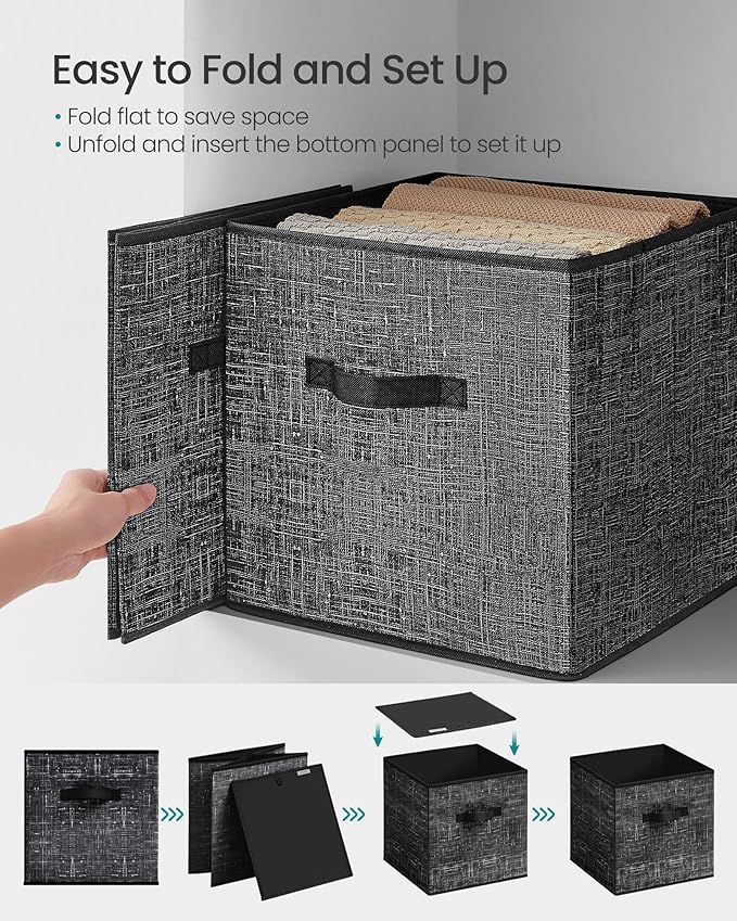 SONGMICS Storage Cubes, 13 x 13 x 13 Inches Non-Woven Fabric Bins with Double Handles, Set of 10, Closet Organizers for Shelves, Foldable, for Clothes, Ink Black UROB133B01