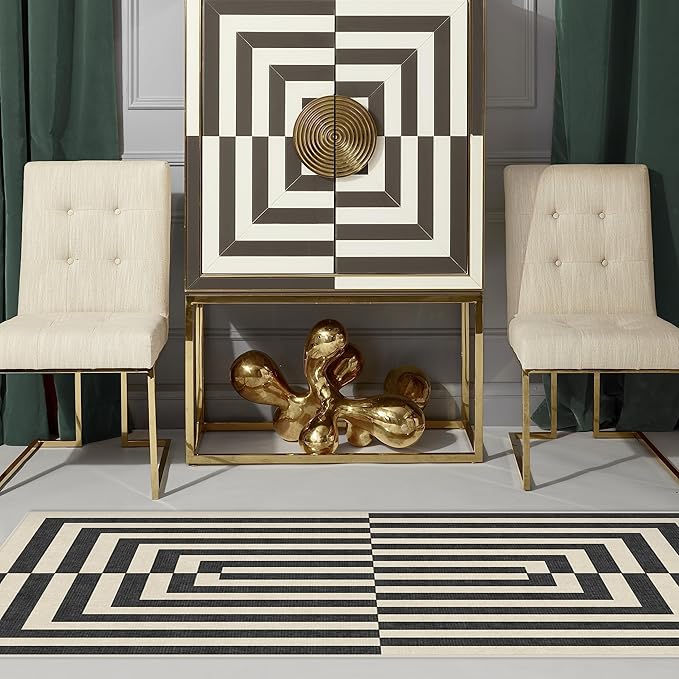 RUGGABLE x Jonathan Adler Machine Washable Modern Area Rug – Op Art Charcoal 6x9, Stain-Resistant, Non-Slip – Medium Rugs for Living Room, Bedroom, Hallway, Entryway & Office–with Standard Pad