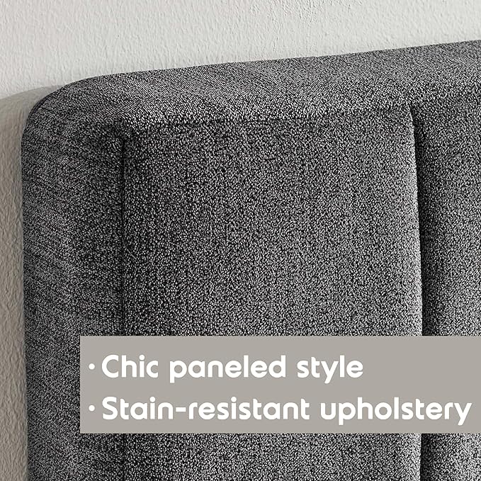 Nestl Upholstered Queen Headboard - Easy Assemble Channel Stitched Headboard Queen Size - Wall Mounted Headboards with 3D Soundproof Wall Panels Peel & Stick Floating Headboards, Grey