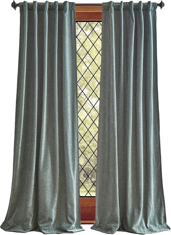 Martha Stewart Naples Chenille Solid Back Tab Window Curtain Panel Pair, 95, Olive Green