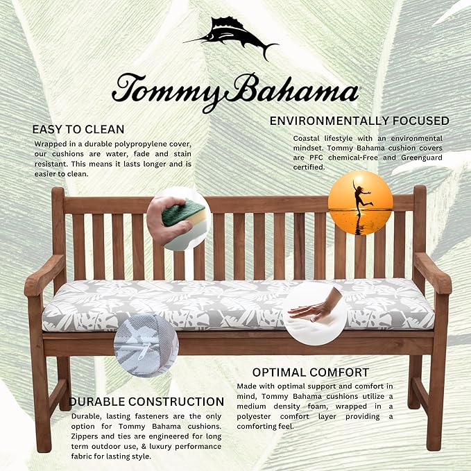 Tommy Bahama Bench Cushion, 48" X 16" X 2.5", Tropical Chrome