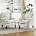 Pia Ricco Set of 2 Floral Accent Chairs, High Back Upholstered Armchairs with Retro Wingback Design, Nailhead Trim & Solid Wood Legs for Living Room Bedroom(Plants Green)