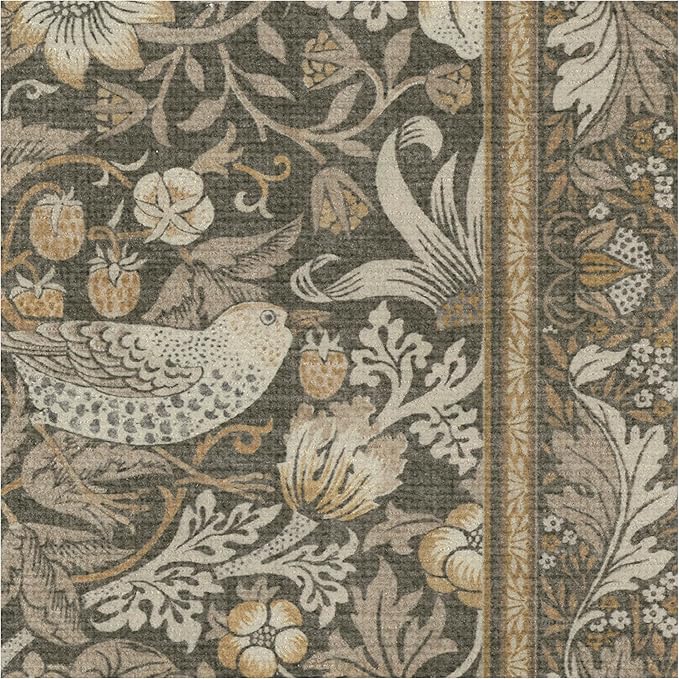 RUGGABLE x Morris & Co Washable Area Rug–Strawberry Thief Stone Gold 9x12, Stain-Resistant, Non-Slip–Large Machine Washable Rugs for Living Room, Bedroom, Hallway, Entryway & Office–with Standard Pad