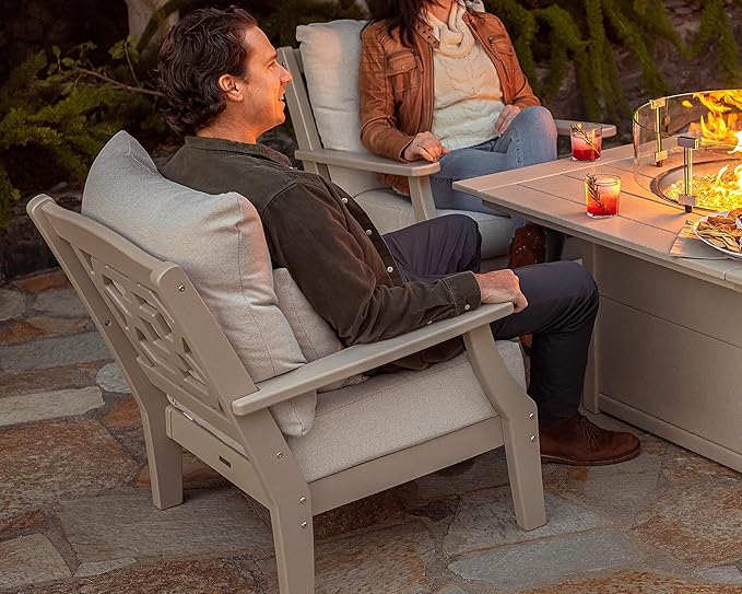 Martha Stewart by POLYWOOD® Chinoiserie Deep Seating Chair in Sand/Glacier Spa