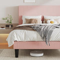 Allewie Queen Size Upholstered Bed Frame with Vertical Channel Tufted Headboard, Soft Corduroy Fabric Platform Bed, Strong Wooden Slats Support, Easy Assembly, No Box Spring Needed, Light Pink