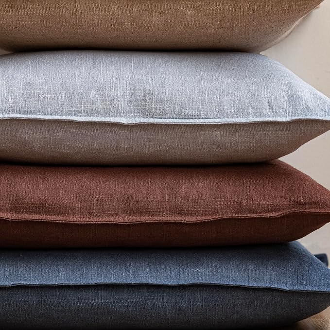 Foindtower Pack of 2, Decorative Linen Soild Throw Pillow Covers Soft Accent Euro Cushion Case Boho Farmhouse Pillowcase for Chair Couch Sofa Bedroom Living Room Home Decor 18 x 18 Inch Rust Red
