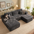 106" Cloud Sectional Couch with L-Shape Chaise & Ottoman, No Assembly Modular Sofa, Deep Seat Plush Corduroy Boneless Couched for Living Room (Gray Plush Corduroy, Right Facing Chaise with Ottoman)
